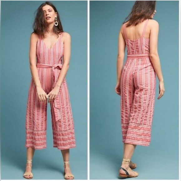 Anthropologie Red Striped Jumpsuit - Picture 2 of 15
